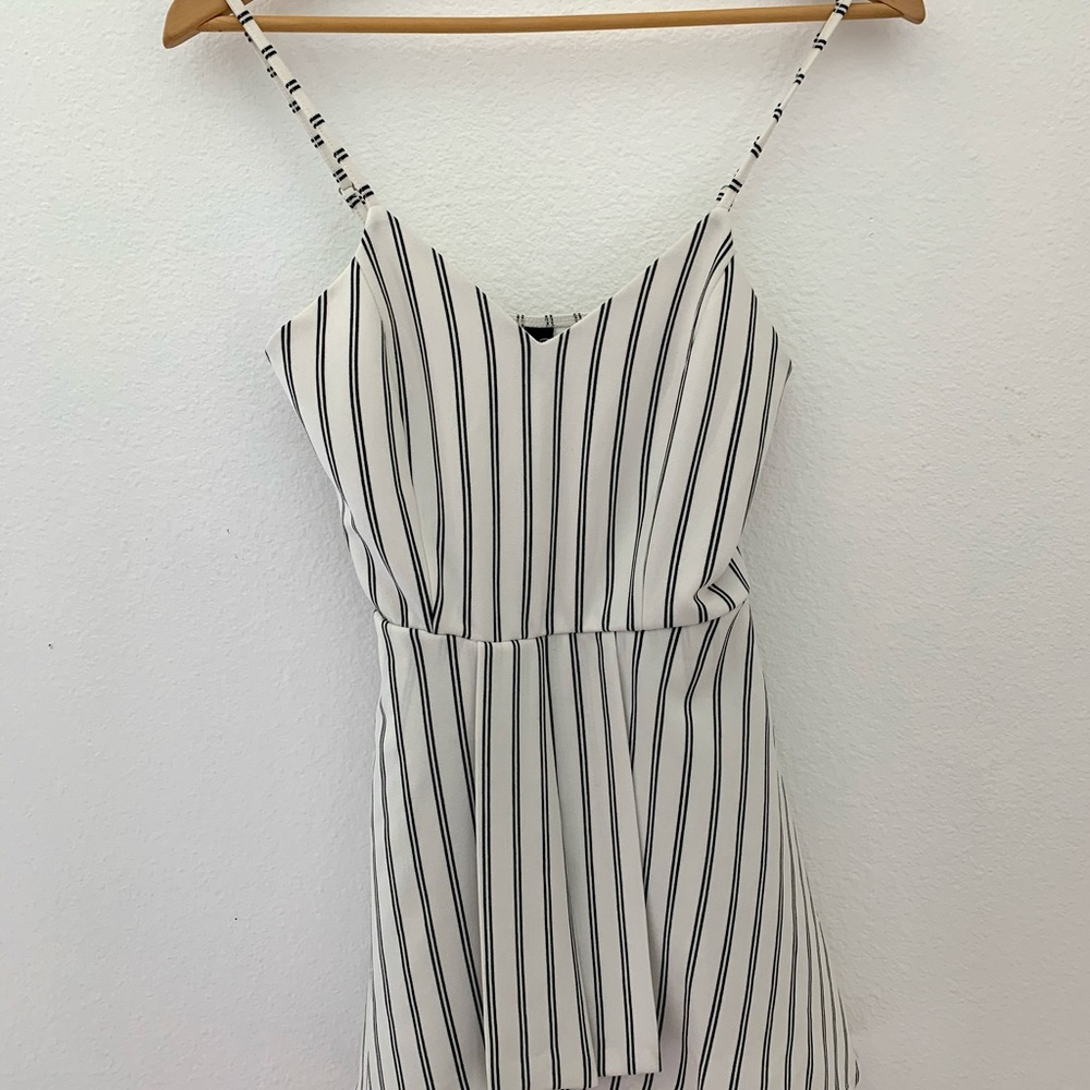 White/Black Striped Romper with straps - Windsor
